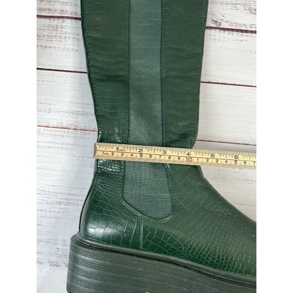 AZALEA WANG Knee High THE RIDING CROC Vegan Green Leather Boots SUE 7.5 Grunge - Picture 9 of 13
